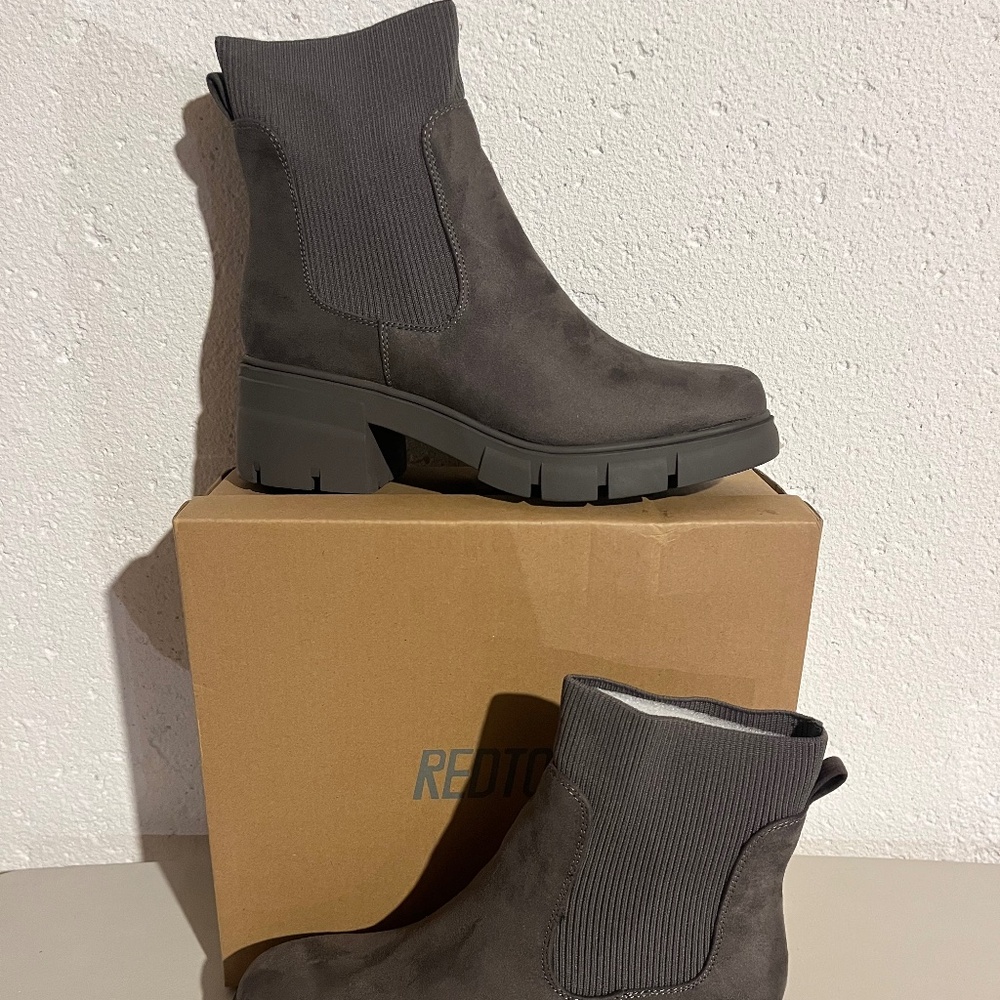 REDTOP Elastic Chelsea Boots Chunky Block Heel Platform Lug Sole NEW 10
